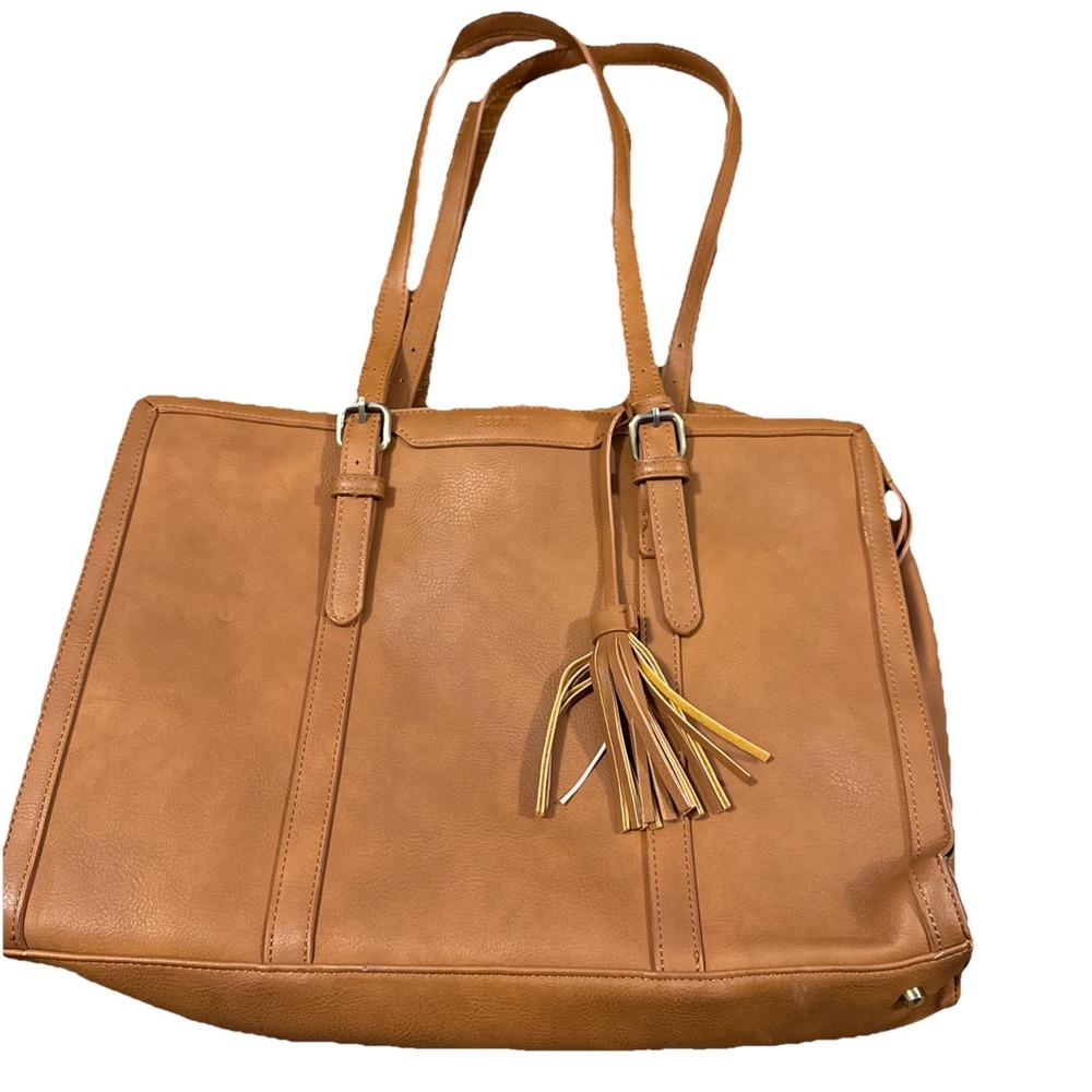 Ecosusi Women Faux Leather Messenger Briefcase Laptop Bag Brown Gold Tone